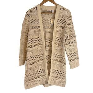 Chico’s Macrame Misty Solid Beige Jacket Sweater Cardigan Small NWT
